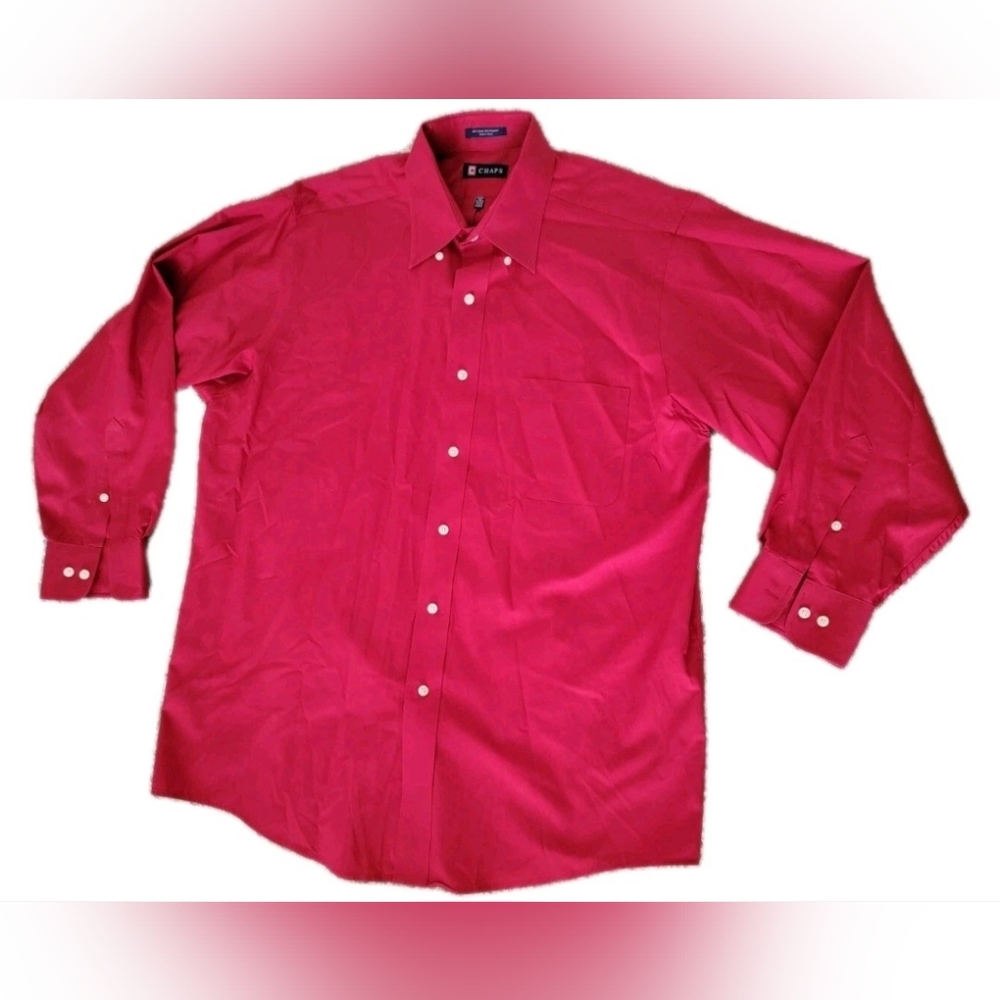 Chaps Men's Longsleeve Dress Botton Down Shirt Christmas Red Size 16.5 Vintage